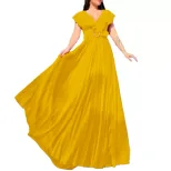 Plus Size Womens V Neck Solid Color Ruffled Hem Long Dress Elegant Pleated Design Perfect for Fo