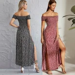 Elegant Off Shoulder Maxi Dress Floral Print Elastic Waist Flared Skirt Fashionable for Parties