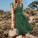 Polka Dot Ruffled Dress Short Sleeve Round Neck Summer Fashion Casual Wear for Women Wholesale A