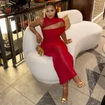 Asymmetrical Ruched Bodycon Dress Sleeveless Round Neck Waist Cinching Elegant Casual Wear for W