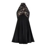 Lace Trimmed Halter Neck Bodycon Dress Sleeveless Backless Short Length Elegant Evening Wear OEM