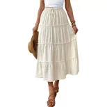 Layered Solid Color Summer Maxi Skirt Casual Style Minimalist Design Adjustable Tie Wholesale Av