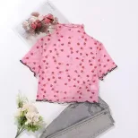 Short Cropped T Shirt Sweet Floral Print Sheer Fabric Casual Style Perfect for Summer Outings Wh