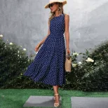 Casual Fashion Polka Dot Dress Round Neck Short Sleeve Comfortable Fabric Ideal for Summer Outin