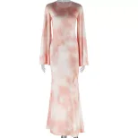 Elegant Flared Sleeve Dress Round Neck Ruffled Hem Floral Print Casual Chic for Women Wholesale