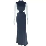 Fashionable Solid Color Maxi Dress for Women Sleeveless Round Neck Backless High Slit Ideal for