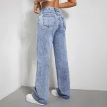 High Waisted Wide Leg Denim Pants Loose Fit Floor Length Casual Style Perfect for Everyday Wear