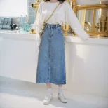 High Waisted A Line Denim Skirt Plus Size Mid Length Split Design Casual Wear for Students Whole
