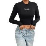 Slim Fit Solid Color Turtleneck Long Sleeve T Shirt Womens Autumn Winter Streetwear Casual Style