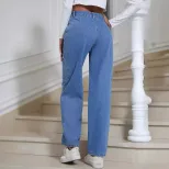 Womens Straight Leg Denim Jeans Trendy Street Style Pocket Design Casual Wear Wholesale Availabl