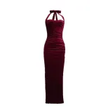Summer Velvet Bodycon Maxi Dress Solid Color Halter Neck Slim Fit Sexy Style Perfect for Parties