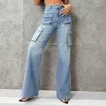 High Waisted Denim Cargo Pants Slim Fit Trendy Style Casual Wear Wholesale Available bulk order