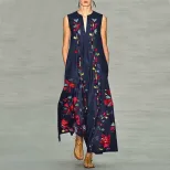 Fashionable Deep V Neck Printed Maxi Dress Sleeveless Trendy Design Comfortable Fabric Perfect f