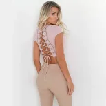V Neck Tie Back Crop Top Womens Fashion Backless Design Short Length Casual Wear Wholesale Avail