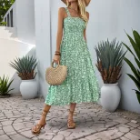 Summer Floral Maxi Dress Sleeveless Elastic Waist Casual Style Perfect for Beach or Outdoor Even