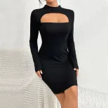 Bodycon Knit Mini Dress Long Sleeve Hollow Out Design Slim Fit Autumn Winter Fashion Wholesale A