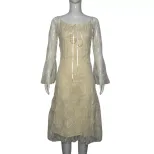 Lace V Neck Hollow Out Dress Elegant Fit Spring Summer Style Slimming Design Wholesale Available