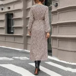 Long Sleeve Leopard Print Dress Elegant Design Comfortable Fabric Trendy Style Perfect for Fall