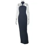 Elegant Bodycon Dress Solid Color Halter Neck Curve Hugging Long Length Perfect for Evening Part