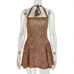 Ruffled Waist Floral A Line Dress Off Shoulder Backless Sleeveless Casual Summer Wear Wholesale