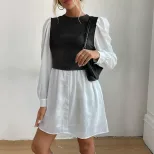 Color Block Long Sleeve Dress Round Neck Stylish Design Autumn Fashion Wholesale Available ready