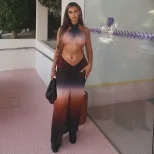 Gradient Color Print Bodycon Dress Sexy Halter Neck High Slit and Cropped Design Perfect for Par