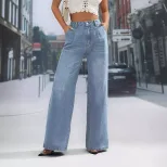 High Waisted Wide Leg Jeans Slim Fit Stylish Design Comfortable Fabric Casual Wear for Women Who