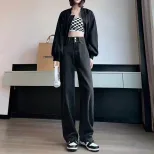 跨境阔腿牛仔裤女2023春季新款韩版高腰宽松显瘦时尚大码直筒长裤