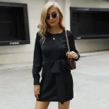 Black Long Sleeve Bodycon Dress with Tie Detail Elegant Vintage Style Perfect for Parties and Ev