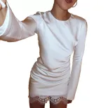 Lace Trim Bodycon Dress Elegant Solid Color Slim Fit Sexy Style Perfect for Parties and Evening