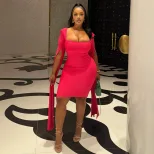 Fashionable Womens Bodycon Dress Slim Fit Long Sleeve Solid Color Trendy for Parties and Events