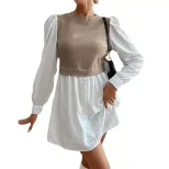 Color Block Long Sleeve Dress Round Neck Stylish Design Autumn Fashion Wholesale Available ready