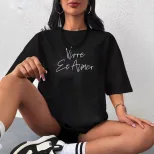 Womens Summer Loose Fit Cotton T Shirt Graphic Print Round Neck Short Sleeve Casual Wear Wholesa