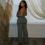 Summer Womens Fashion Vintage Striped Strapless Top and Casual Comfortable Long Pants Set Trendy Style for Every