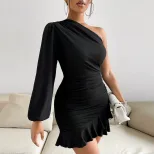 French Style Off Shoulder Dress Elegant Design Short Length Spring Summer Fashion Perfect for Pa