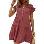 Casual Sweet Ruffle Sleeve Cake Dress Loose Fit Flowy Design Elegant Style Perfect for Summer Ev