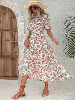 Womens Autumn Pullover Dress Floral Print Backless Loose Fit Casual Wear for Fall Wholesale Avai