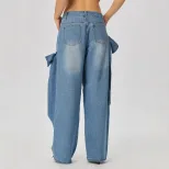 Wide Leg Denim Pants with Bow Detail Street Style Casual Wear Available for Wholesale custom pac