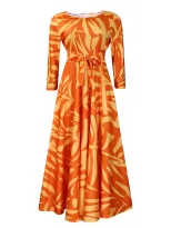 Plus Size African Print Midi Dress Stylish Tie Design Elegant Floral Pattern Spring Fashion Whol