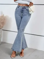 Casual Vintage Flare Stretch Denim Pants for Women Versatile Fit Comfortable Fabric Retro Style