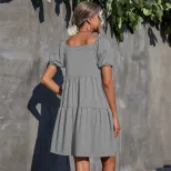 Knitted Square Neck Dress Simple Style Solid Color Elegant Fit Perfect for Casual or Formal Occa