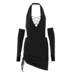 Womens Fashionable Hollow Out Halter Neck Two Piece Set Sexy Design Autumn Style European and Am