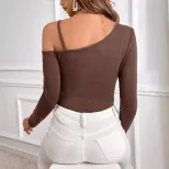 Elegant Womens T Shirt Minimalist Design Asymmetrical Neckline One Shoulder Style Spring Summer