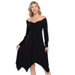 Casual High Waisted Midi Dress Simple Design Irregular Hem Versatile for Spring Summer Perfect f