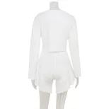 Summer Casual Two Piece Set Loose Fit Cardigan Top with Drawstring and Shorts Comfortable Home W