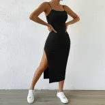 Womens Spring Fashion Sexy Backless Slit Design Bodycon Midi Dress Elegant Evening Wear Wholesal