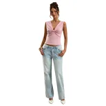 V Neck Sleeveless T Shirt for Women Slim Fit Textured Fabric Casual Summer Wear