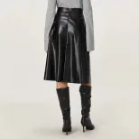 Vintage Inspired PU Midi Skirt Casual Flared Design Comfortable Fit Perfect for Everyday Wear Wh