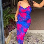 Summer Womens Dress Sexy Floral Print Ruffled Neckline Backless Midi Length Casual or Party Wear