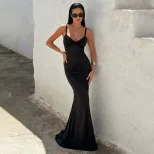 Summer Womens Fashion Chain Strap Mermaid Dress with Open Back and Bodycon Fit in Red and Black Wholesale